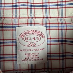 Brooks Brothers 346 Mens 16.5 34/35 Regular Fit Non-Iron Plaid Button Down Shirt